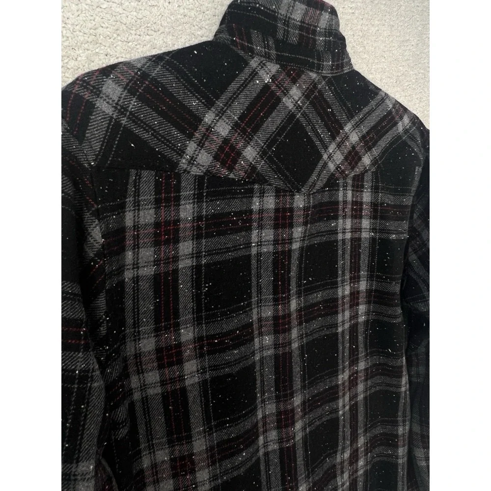 Levi's Shirt Jacket Mens M Black Plaid Wool Blend Western Yoke Flannel Shacket